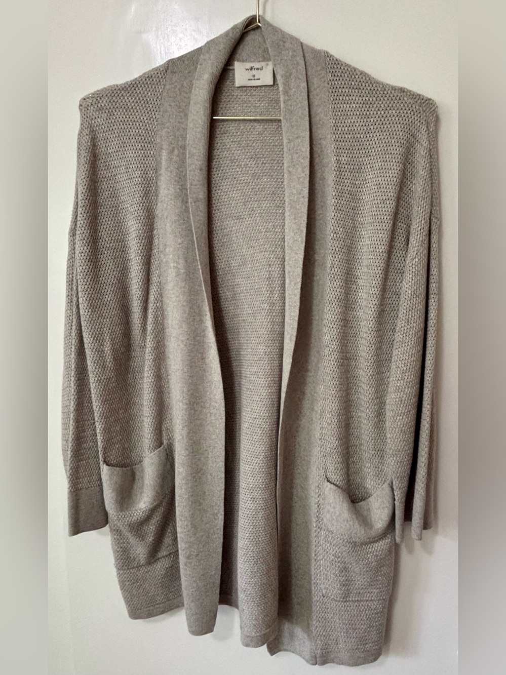 Wilfred| Silk/Cotton Grey & Beige Marled Open-Front Shawl Collar Cardigan Sz XS - Picture 2 of 8